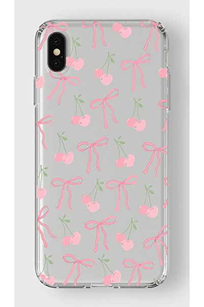 moonset Iphone X / XS Uyumlu Kiraz ve Fiyonk Tasarımlı Baskılı Şeffaf Telefon...