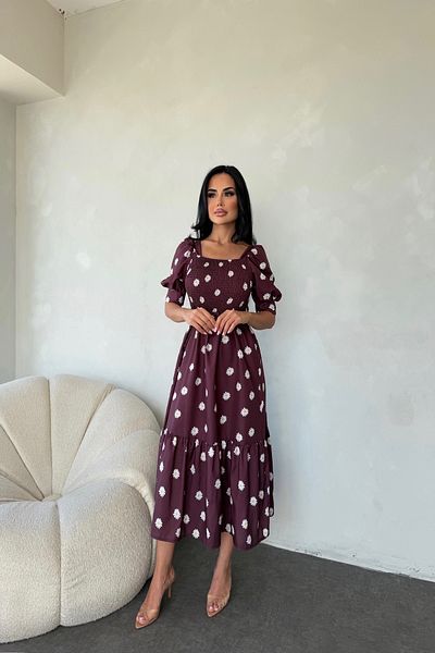LİLA İSTANBUL Καλοκαιρινό φόρεμα με τετράγωνο γιακά με ζώνη μαργαρίτα