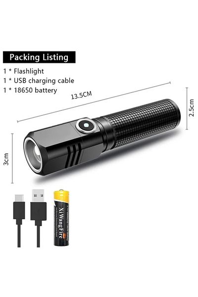 XIWANGFIRE long With battery Super Bright Mini LED Flashlight USB Rechargeable Zoom Tactical Flashlight 3 Light