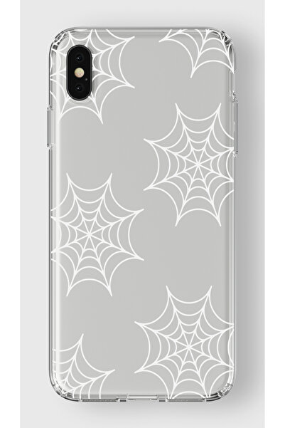 moonset Iphone X / XS Uyumlu Örümcek Ağ Tasarımlı Baskılı Şeffaf Telefon Kılıfı