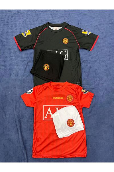 JANJON STAR Set of Two Cristiano Ronaldo 2008 Season Manchesterunited. Red and Black Color Kids Jersey Shorts