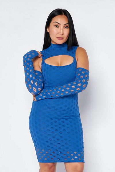 Don't Call Me Jennyfer Women Cutout Detail Mock Neck Mini Dress, Blue