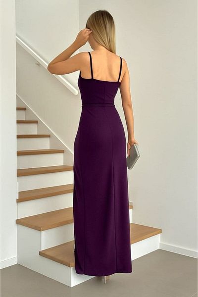 leyla sanat sanata yeni bir bakış açısı Leyla Sanat a New Perspective on Art Women's Diver Fabric V-Neck Slit Detail Maxi Length Dress