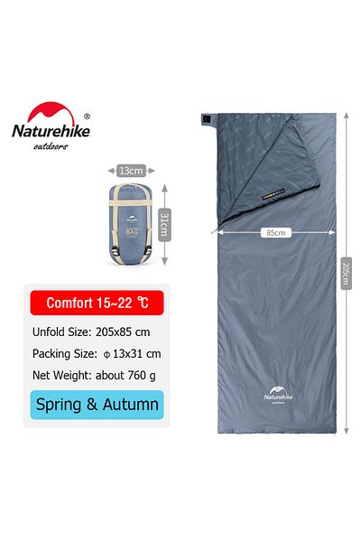 Naturehike أزرق - 205 × 85 سم طول 180 كيس نوم خفيف الوزن من القطن كيس نوم ربيعي صيفي