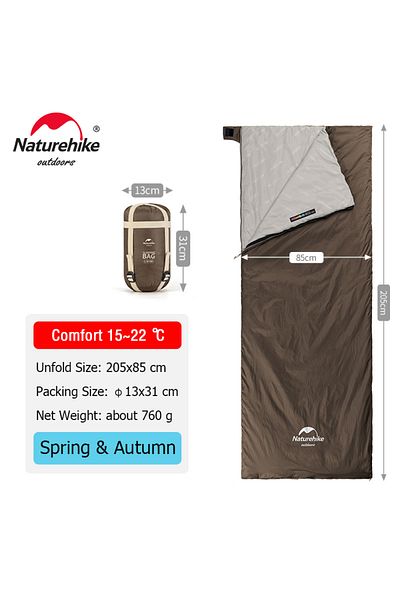 Naturehike بني - 205 × 85 سم طول 180 كيس نوم خفيف الوزن من القطن للنوم في الربيع والصيف