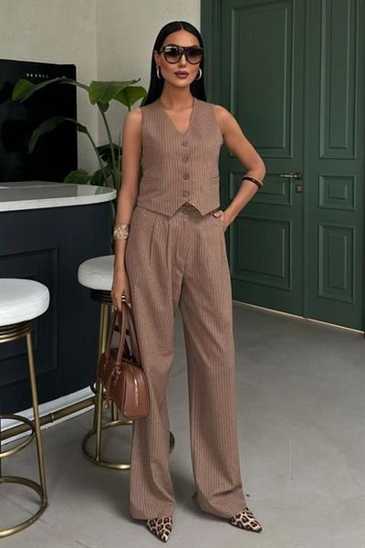 modaserdem Vest and Trousers Striped Double Suit 10017