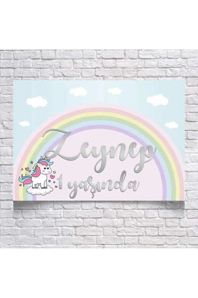 Reysa Tasarım Unicorn Ve Gökkuşağı Temalı Doğum Günü Afişi 100x150 Cm