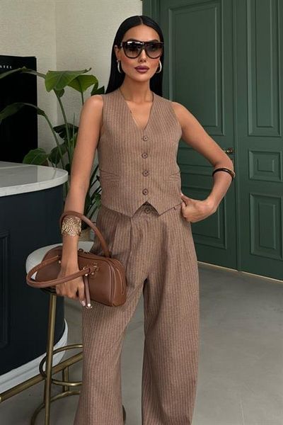 modaserdem Vest and Trousers Striped Double Suit 10017