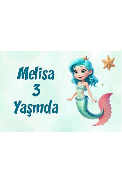 Reysa Tasarım لافتة عيد ميلاد حورية البحر -3 35x50 سم
