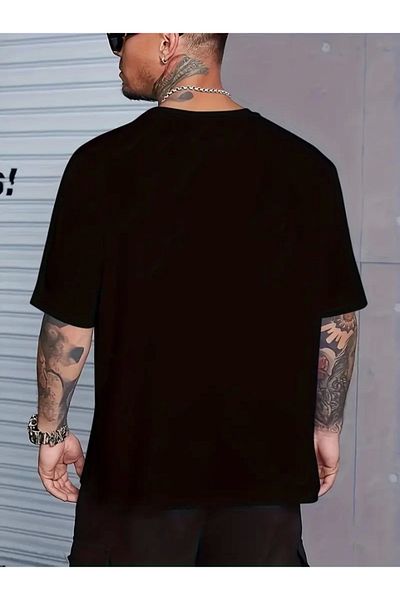 Moka Shopin Mokashopin Sportswear Daily Life Wearable Gym Printed Oversize Crew Neck Men's T-Shirt - Black