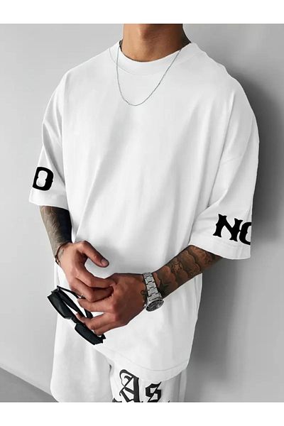COTTONLAB Μπλουζάκι με στάμπα Oversize Crew Neck - Λευκό