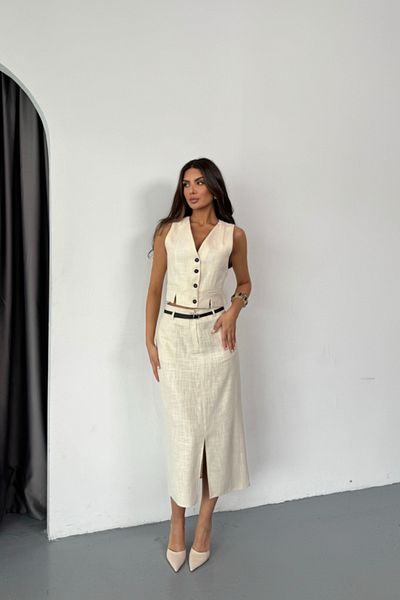 Simala Vest-Front Slit Skirt Tk Slub Linen - Raw