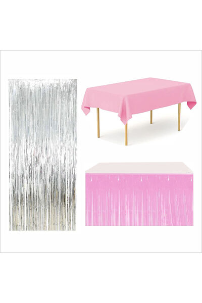 ZENVİVA FACTORĂ DE MASA ROZ, FUSTĂ DE MASA ROZ, PERDEAUĂ DE FOND DE SPATE ARGINTIE