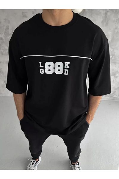 COTTONLAB Μπλουζάκι Unisex Crew Neck Printed Oversize - Μαύρο