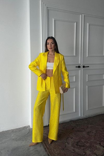 leyla sanat sanata yeni bir bakış açısı Leyla Art a New Perspective on Art Neon Waist Belted Jacket and Pants Bright Suit