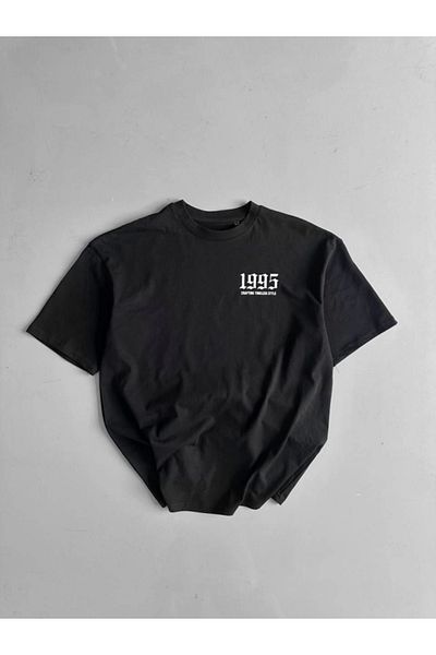 COTTONLAB Μπλουζάκι με στάμπα Oversize Crew Neck - Μαύρο