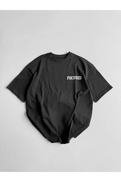 COTTONLAB Μπλουζάκι με στάμπα Oversize Crew Neck - Μαύρο