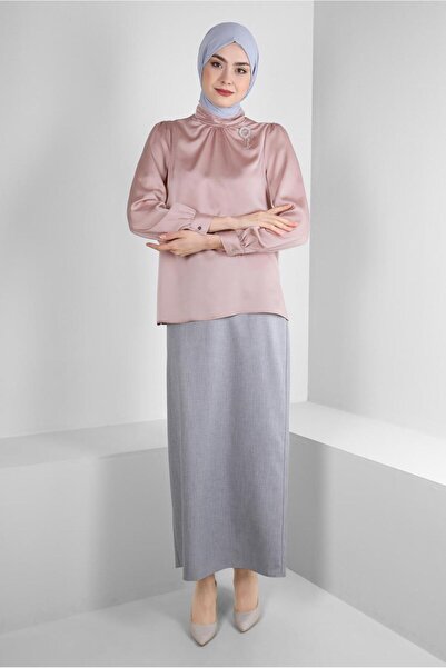 Alvina بلوزة بأزرار وأكمام بتفاصيل حجرية 43538