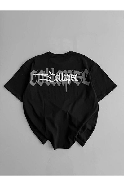 COTTONLAB Μπλουζάκι με στάμπα Oversize Crew Neck - Μαύρο