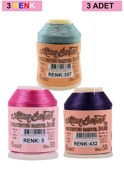 Altınbaşak 3 Pieces of Gold Spike Needle and Lace Thread 20 Gr - Royaleks - No: 005 - 432 - 357