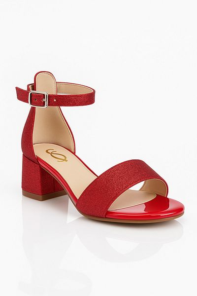 SIRRI Girl's Glittery Heeled Sandals - Evening Dress Shoes with Quick-Release Strap