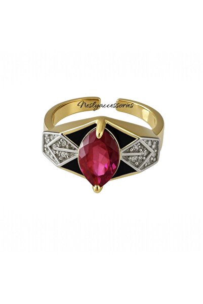 neslyaccessories Crimson Altın Kaplama Zirkon Taşlı Yüzük