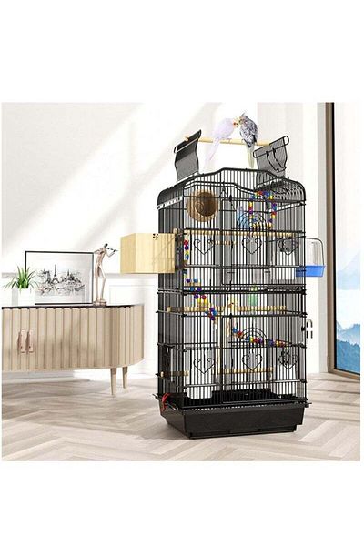 COOYA Black Bird Cage, 107 Cm, With Toys, Suitable for Small Quaker Parrots, Cockatiels, Sun Parrots