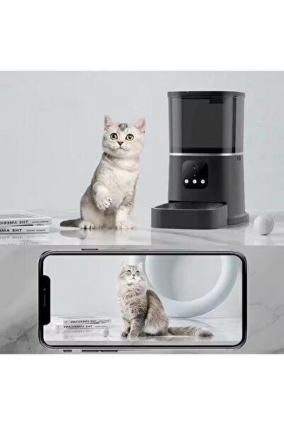 BLEKSY Hrănitor automat pentru câini și pisici, BLEKSY ®, cameră video programabilă WiFi 6L, aplicație mobilă, negru