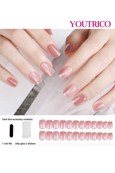 Youtrico 24 Press On Nails,ladies Pink Cat Eye, High Glitter Pink,short Square Round Nails