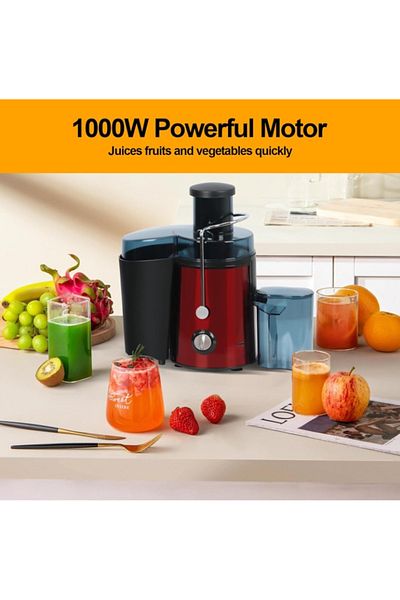 BLEKSY Fruit and vegetable juicer, BLEKSY®, Power 1000 W, Juice container 500 ml, Pulp container 1 L, red