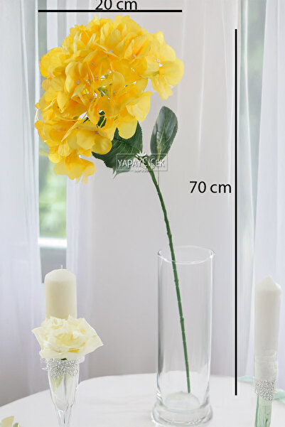 Yapay Çiçek Deposu Yapay Koca Kafa Ortanca Dalı 70 cm Sarı