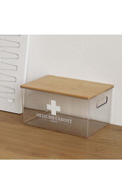 Arabest Home Medicine Box,Transparent with Bamboo Lid,19.3x29x15.3CM,safe and durable,dustproof,space saving