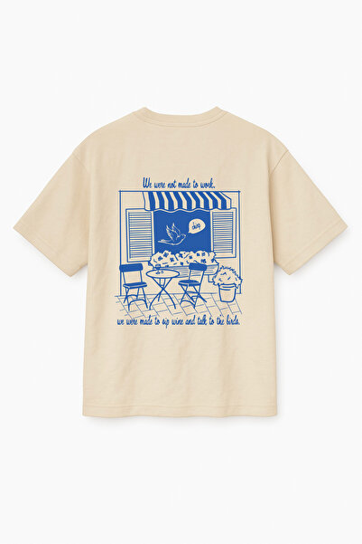 Altair Tr Beige Color Blue Printed Oversize Unisex T-Shirt T-Shirt