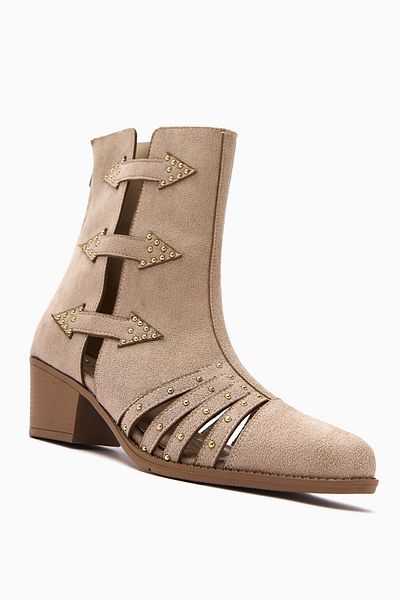Limoya Mayra Beige Suede Trock Women's Western Summer Boots with Back Zipper