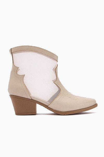 Limoya Sevala Beige Embroidered Transparent Detailed Western Women's Summer Boots