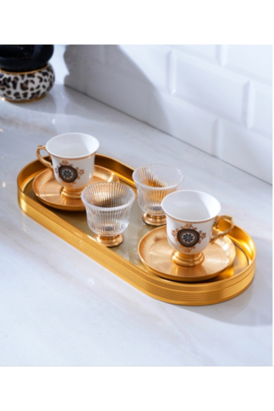 ACAR Ortigia 2 Kişilik Tepsili 7 Parça Kahve Fincanı Takımı