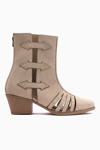 Limoya Mayra Beige Suede Trock Women's Western Summer Boots with Back Zipper