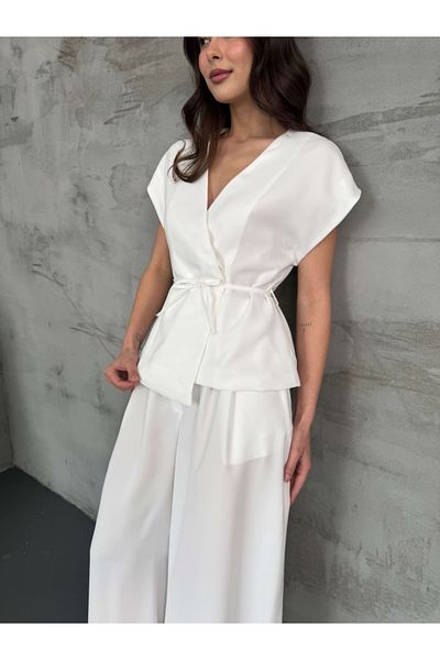Elif Özbey Butik White Asymmetric Vest Pants Suit
