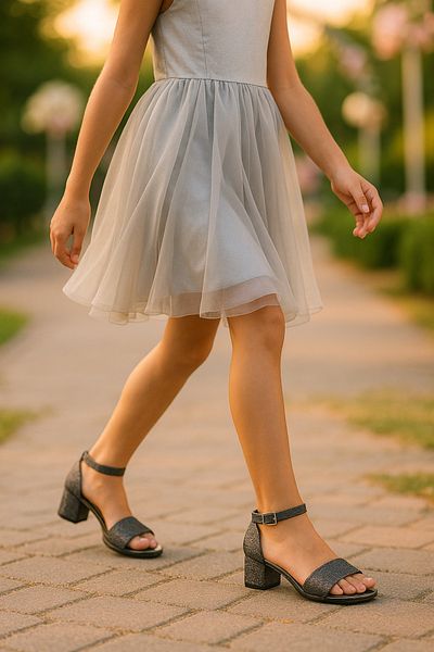 SIRRI Girl's Glittery Heeled Sandals - Evening Dress Shoes with Quick-Release Strap