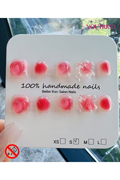 Youtrico أظافر صناعية للأطفال مصنوعة يدويًا بنسبة 100% مع فيونكة شفافة باللون...