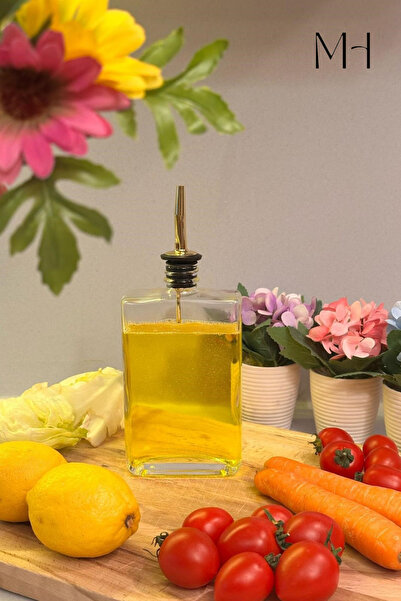 MAKRİ HOME 350 ml Gold Kapaklı, Otantik Ve Şık Cam Yağdanlık , Sızdırmaz,sağl...