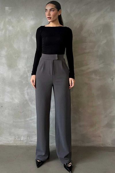 trikomode Anthracite Lycra Velcro Closure Women's Palazzo Pants