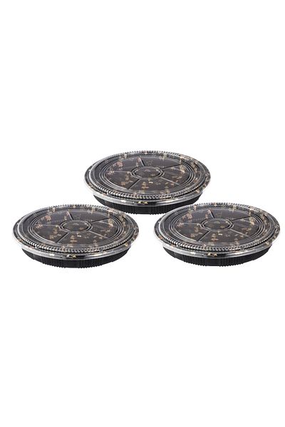 Dania Black and gold patterned plastic cheesecake box set with clear lid, 3 boxes, size 34.5 cm