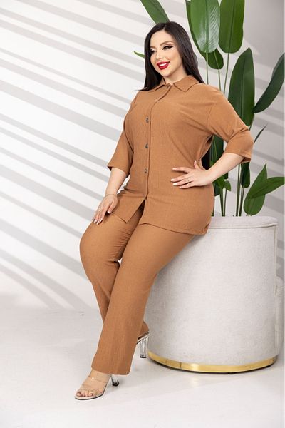 şuranur Wide Pant Set with Buttoned Collars and Belt