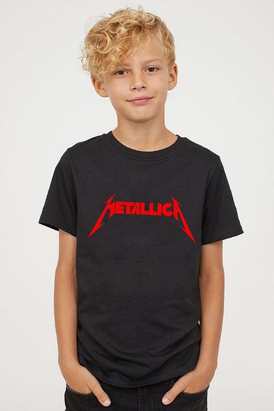 makiteks Ποιοτικό βαμβακερό χτενισμένο βαμβακερό μπλουζάκι για αγόρια για κορίτσια με στάμπα 5 6 7 8 9 10 11 12 13 14 ετών Metallica