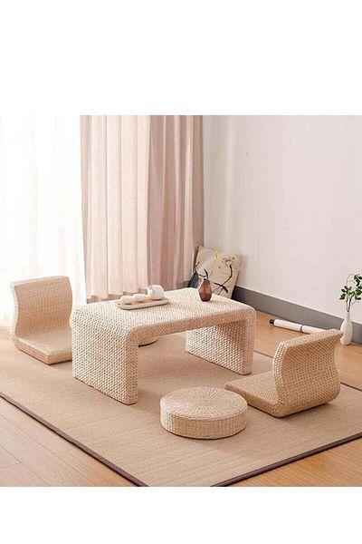 COOYA طاولة قهوة من الروطان، منسوجة يدويًا على الطراز الياباني، بتصميم ريفي ريفي، 60×45×30 سم