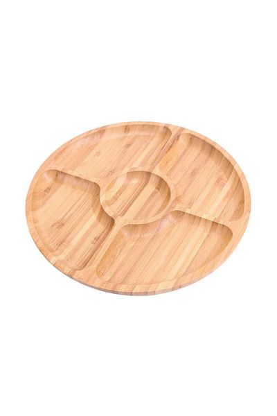 Choice 25cm Leeseph Bamboo Round 5 Compartment Serving Tray, Ideal For Snacks, Fruits, Nuts, Wooden Plate W