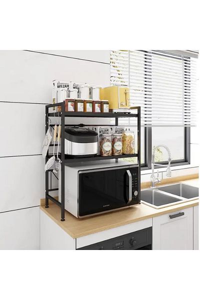 Herum Suport metalic pentru cuptor cu microunde, extensibil, organizator de bucătărie, negru, 40-60 x 32 x 78 cm