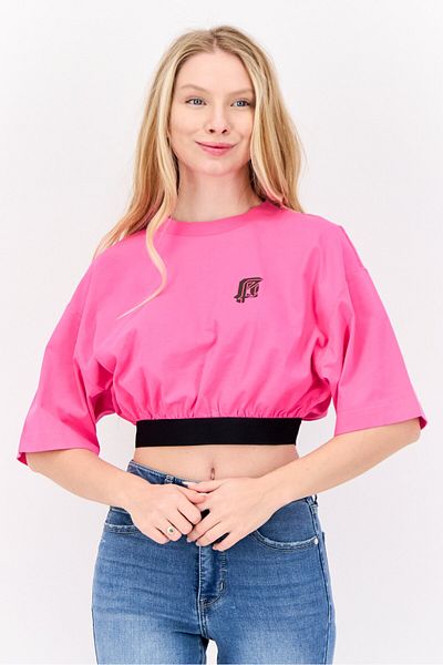 Esprit Women Crew Neck Graphic Print Short Sleeves Top, Pink