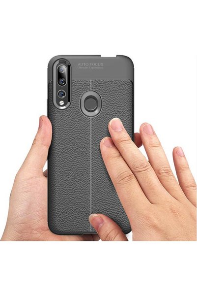 tekno grup Huawei Y9 Prime 2019 Case Leather Pattern Luxury Niss Silicone Black + Ghost Screen Protector